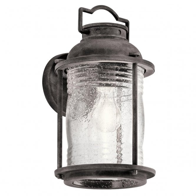 ASHLAND BAY exterior wall lantern in weathered zinc with clear seeded glass (medium)