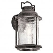 ASHLAND BAY exterior wall lantern in weathered zinc with clear seeded glass (medium)