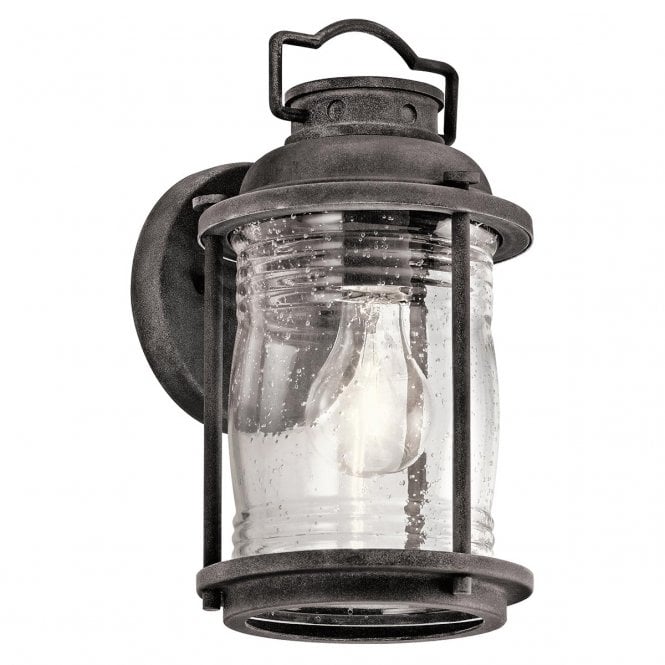 ASHLAND BAY exterior wall lantern in weathered zinc with clear seeded glass (small)