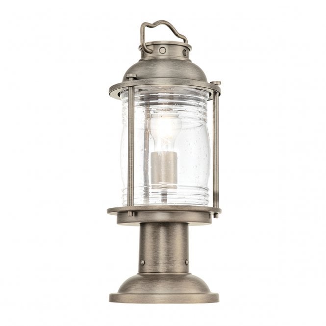 ASHLAND Bay Medium Pedestal Lantern In Brass, Aluminium And Clear Seeded Glass