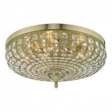 ASMARA 5 Light Flush Ceiling Light Antique Brass Crystal
