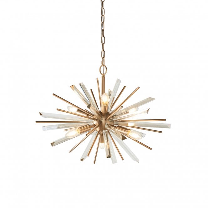 ASPIRE 6 Light Antique Brass Plated Pendant With Glass Shards