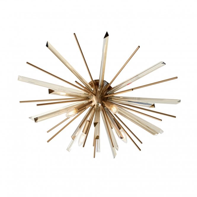ASPIRE Antique Brass Plated Flush Light With Glass Shards