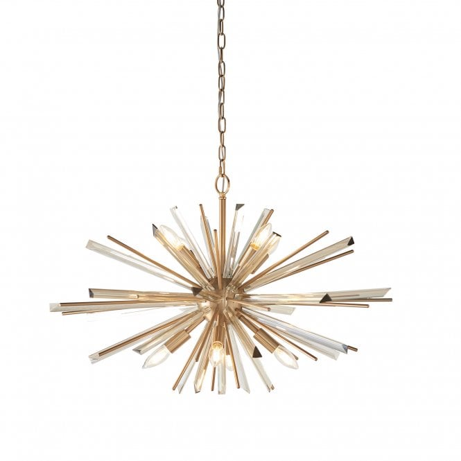 ASPIRE Large 8 Light Antique Brass Plated Pendant With Glass Shards