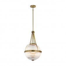 ASTER 3 light deco ceiling pendant in natural brass with ribbed glass