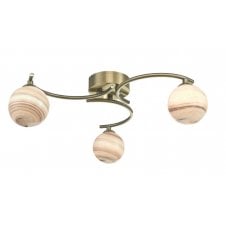 3 Light Semi Flush Ceiling Light Brass Planet Glass Globes