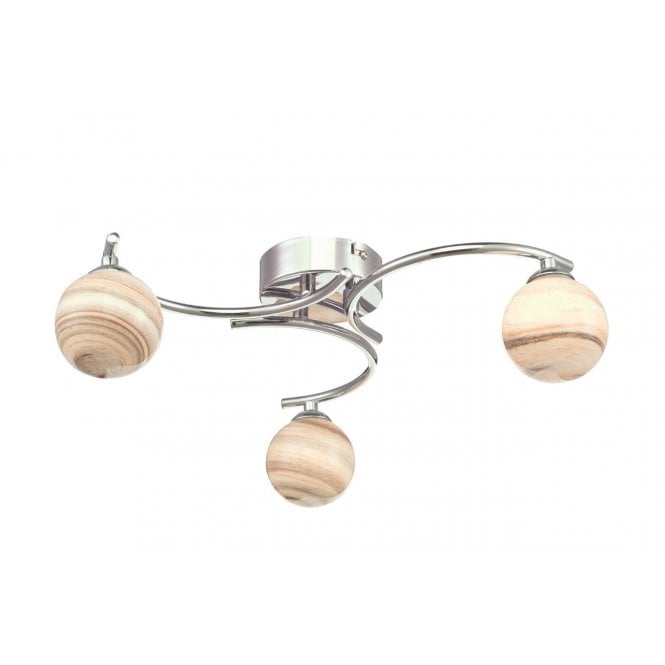 ATIYA 3 Light Semi Flush Ceiling Light Ceiling Light Chrome with Planet Style Glass