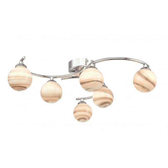 ATIYA 6 Light Semi Flush Ceiling Light Chrome with Planet Style Glass