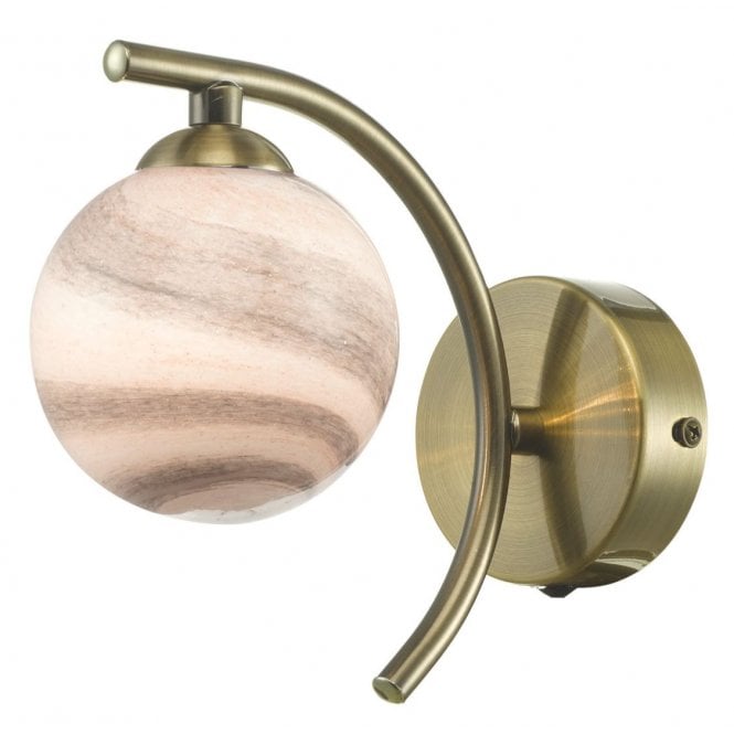 ATIYA Antique Brass Wall Light with Planet Style Glass
