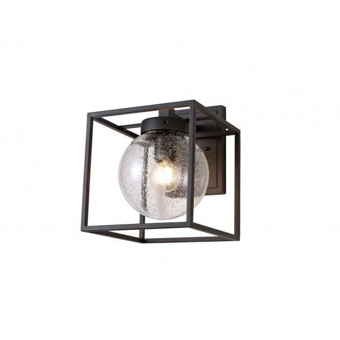 ATLAS Outdoor Wall Light, Clear Seeded Glass Globe Shade with Anthracite Angular Shade, IP54