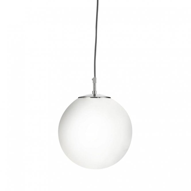 ATOM small opal glass globe ceiling pendant with silver suspension