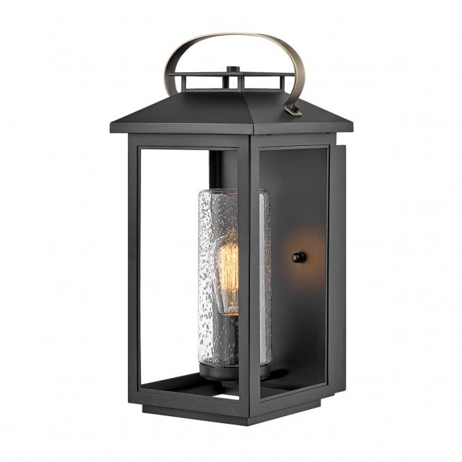 ATWATER Medium Wall Lantern in Black with Seeded Glass Shade