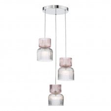 cluster pendant with pink ribbed glass