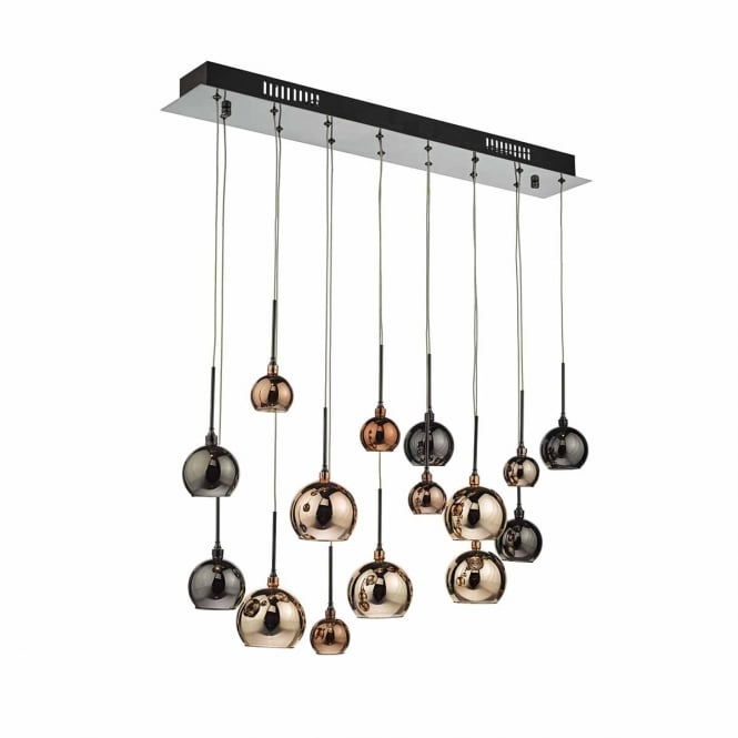 AURELIA 15 pendant bar cluster with copper and black glasses