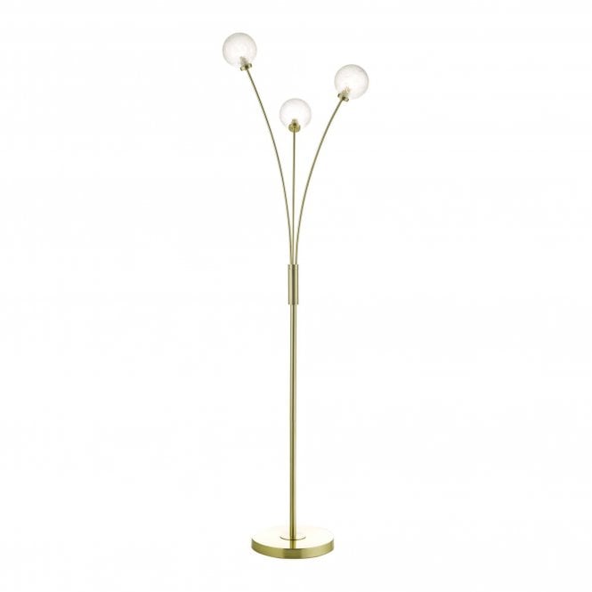 AVARI 3 light satin brass floor lamp with ice effect glass shades