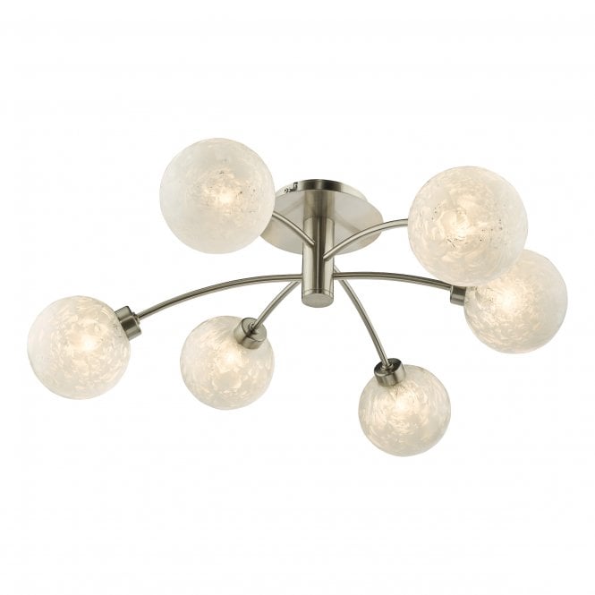 AVARI 6 Light Semi Flush Fitting Satin Nickel Frosted Glass