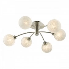AVARI 6 Light Semi Flush Fitting Satin Nickel Frosted Glass