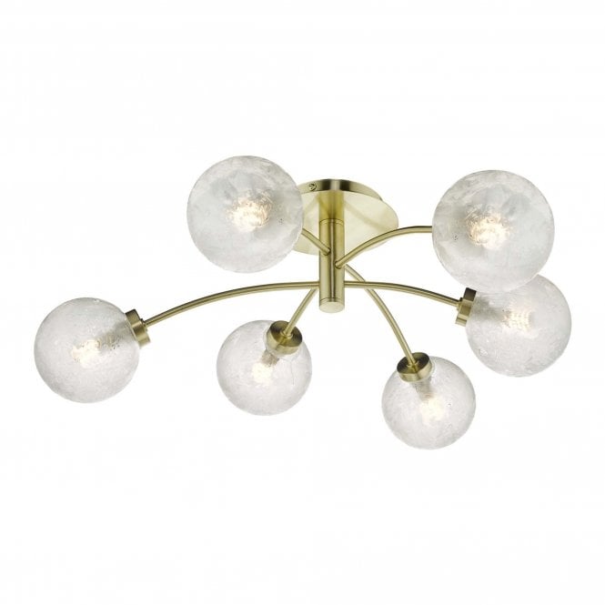 AVARI 6 Light Semi Flush Satin Brass with Clear Frosted Glass Shades