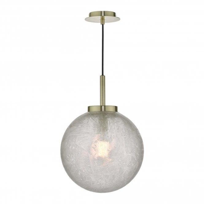 AVARI Ceiling Pendant Satin Brass And Clear Frosted Ice Glass Globe Shade