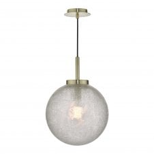 AVARI Ceiling Pendant Satin Brass And Clear Frosted Ice Glass Globe Shade