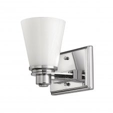 classic Art Deco inspired bathroom wall light in chrome with opal glass shade