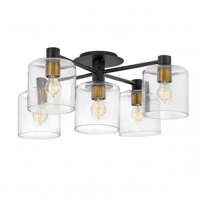 AXEL 5 Light Semi-flush Ceiling Light in Black with Clear Glass Shades