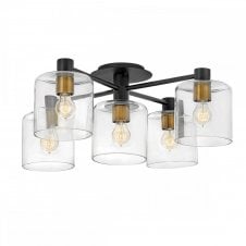 AXEL 5 Light Semi-flush Ceiling Light in Black with Clear Glass Shades