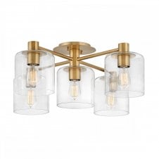 AXEL 5 Light Semi-flush Ceiling Light in Brass with Clear Glass Shades