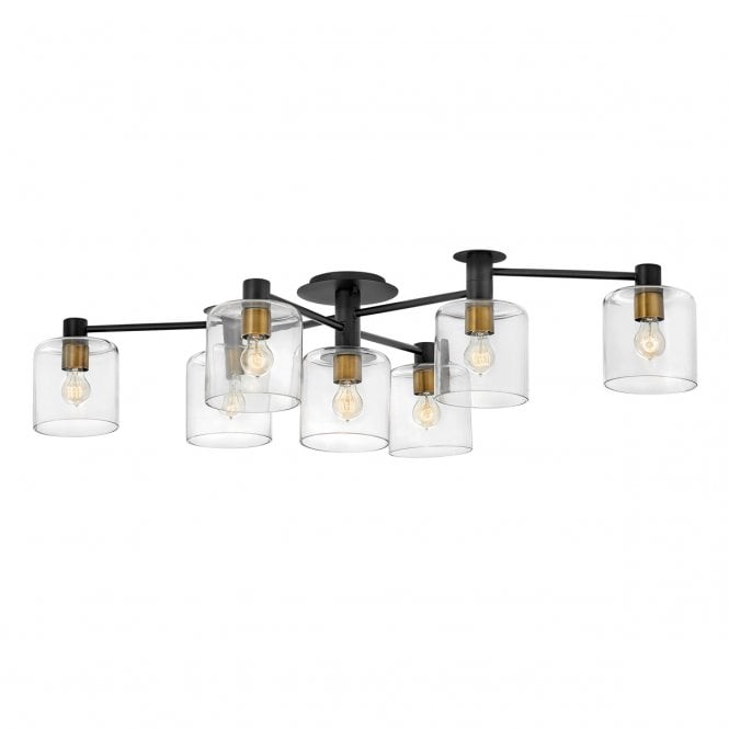 AXEL 7 Light Semi-flush Ceiling Light in Black with Clear Glass Shades