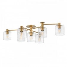AXEL 7 Light Semi-flush Ceiling Light in Brass with Clear Glass Shades