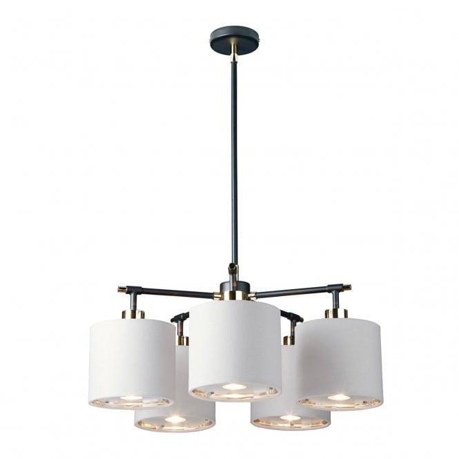 BALANCE 5lt Chandelier | Black with Polished Nickel Accents | White Shades