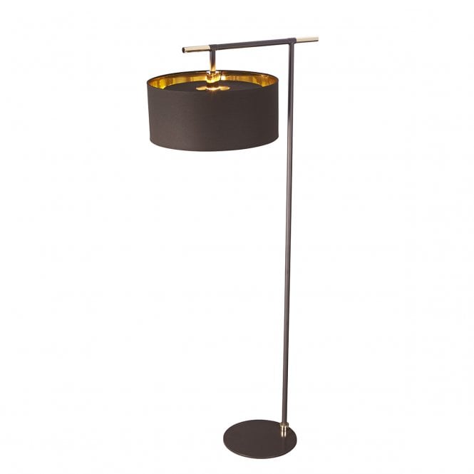 BALANCE contemporary brown floor lamp with polished brass detail