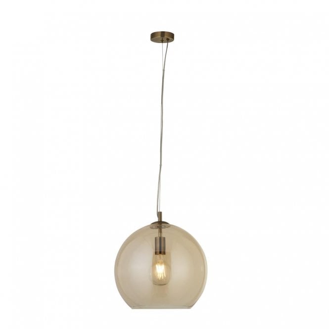 BALLS amber glass globe ceiling pendant with antique brass suspension