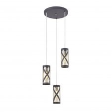 BANDEAU Matt Grey/Polished Chrome/Cognac 3 Light Ceiling Pendant Cluster