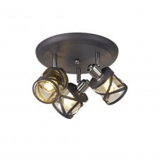 BANDEAU Matt Grey/Polished Chrome/Cognac 3 Light Spotlight Plate