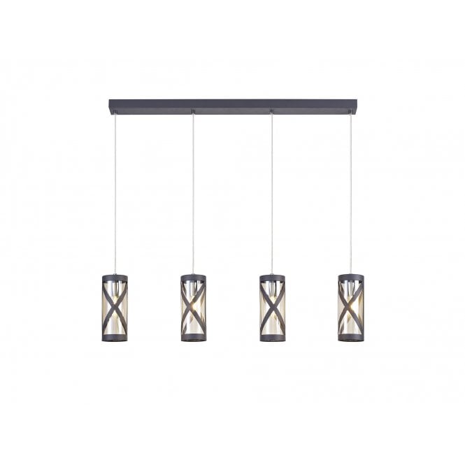 BANDEAU Matt Grey/Polished Chrome/Cognac 4 Light Ceiling Pendant Bar
