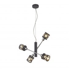 BANDEAU Matt Grey/Polished Chrome/Cognac 4 Light Sputnik Style Ceiling Pendant