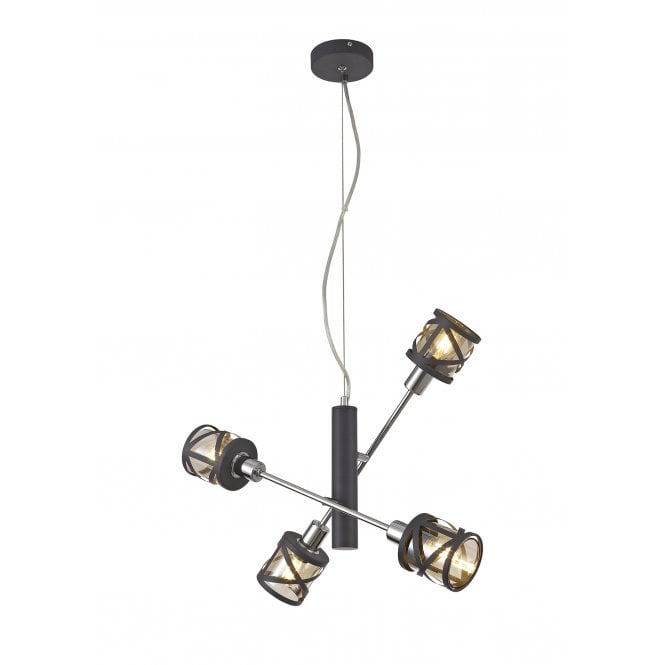 BANDEAU Matt Grey/Polished Chrome/Cognac 4 Light Sputnik Style Ceiling Pendant