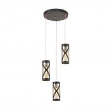 BANDEAU Oiled Bronze/Polished Chrome/Amber 3 Light Ceiling Pendant Cluster