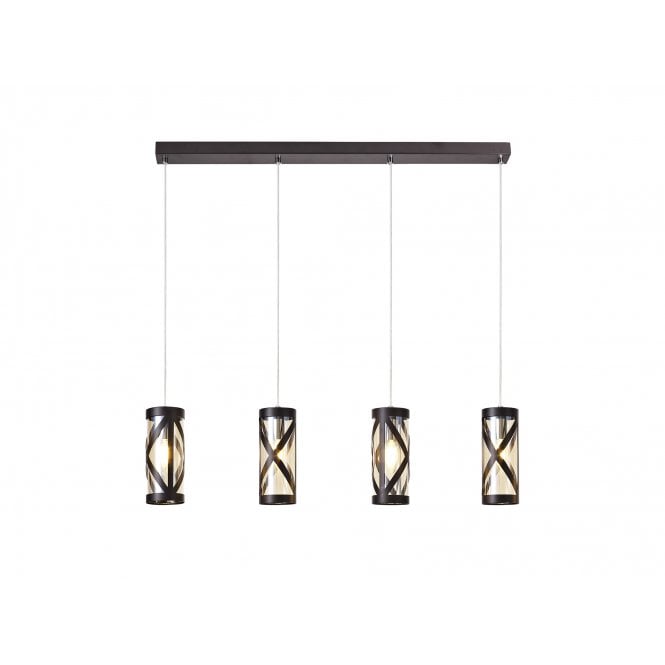 BANDEAU Oiled Bronze/Polished Chrome/Amber 4 Light Ceiling Pendant Bar