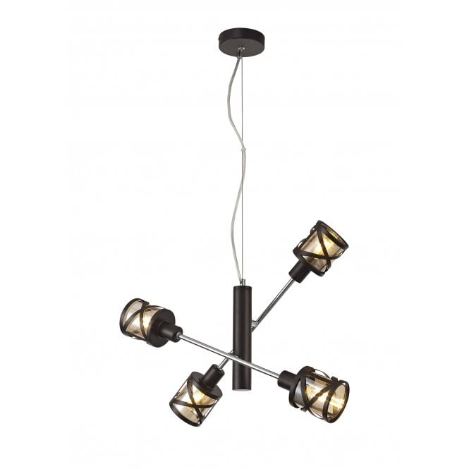 BANDEAU Oiled Bronze/Polished Chrome/Amber Ceiling Pendant 4 Light Sputnik Style Ceiling Pendant