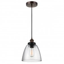 BASKIN single contemporary pendant in aged brass and dark zinc with clear glass shade