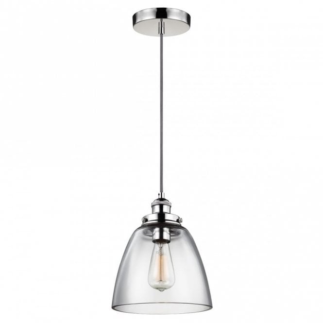 BASKIN single contemporary pendant in polished nickel with clear glass shade