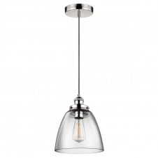 BASKIN single contemporary pendant in polished nickel with clear glass shade