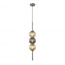 BEADED 3 Light Slim Ceiling Pendant Antique Brass/Smoked & Amber Glass Globes