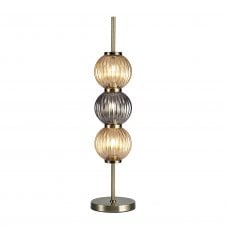 BEADED 3 Light Table Lamp Antique Brass/Smoked & Amber Glass