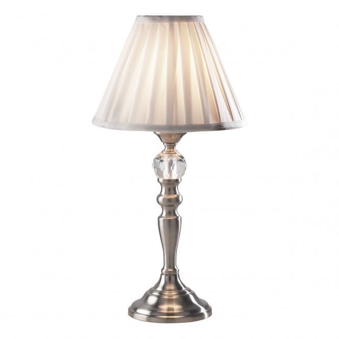 BEAU satin chrome touch lamp with pleated shade