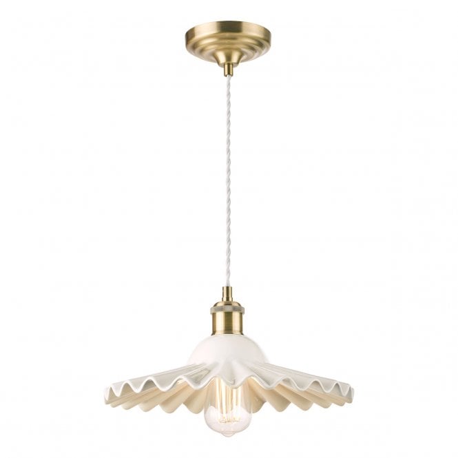 Beca Large Pendant in White Ceramic and Antique Brass