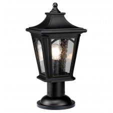 Traditional Black Exterior Post Lantern with Clear Seeded Glass Panels