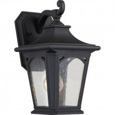 Traditional Black Exterior Wall Lantern with Clear Seeded Glass Panels